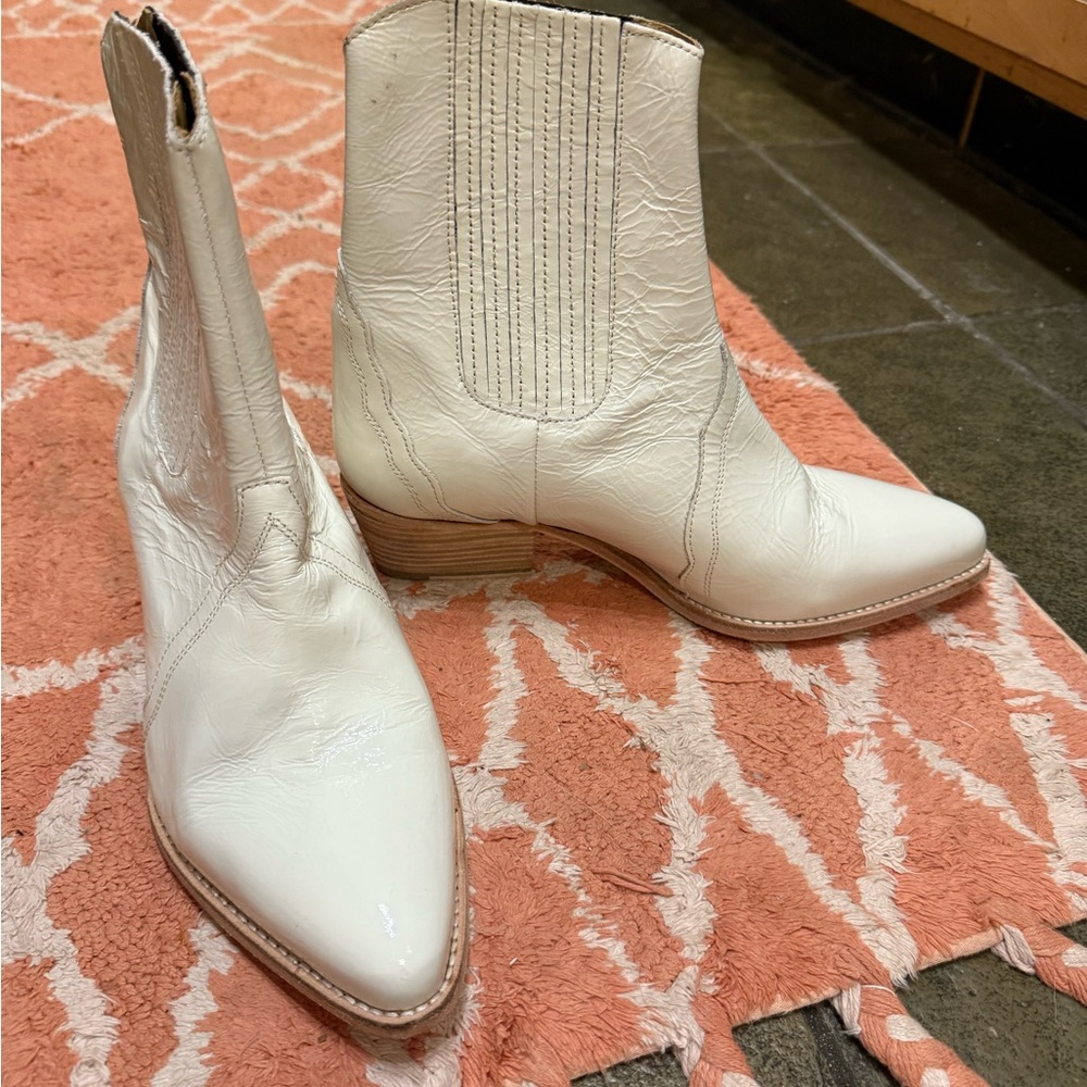 Free People Cream Leather Ankle Boots